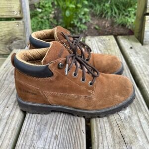 Brahma Waterproof Suede Leather Ankle Boots Women's‎ Brown Lace Up Size 8.5